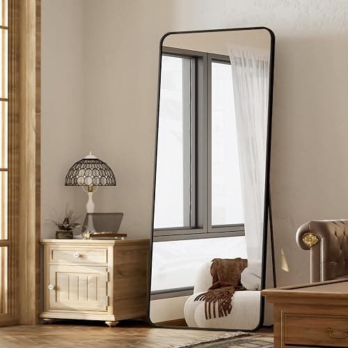 BEAUTYPEAK Black Full Length Mirror, 65"x24" Rounded Corner Floor Mirror Standing Hanging or Leaning Against Wall, Suitable for Bedroom or Dressing Room - Image 1