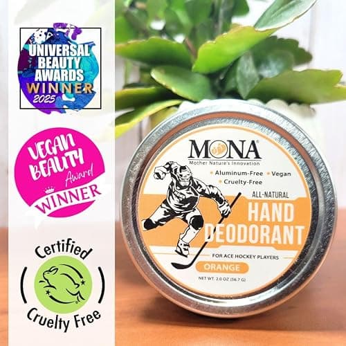 MONA BRANDS All Natural HAND DEODORANT for Ace Hockey Players | For athletes who wear gloves | Vegan, Non-GMO, Cruelty free | ORANGE Scent | 1oz thumbnail 5