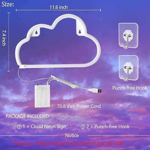 Cloud Neon Sign Blue Cloud Light Sign for Wall Decor,Battery or USB Powered Clouds Shaped LED Sign Decoration Lights for Bedroom Aesthetic Teen Girl Kid Room Christmas Birthday Wedding Party thumbnail 3