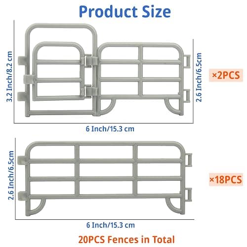 TOYMANY 20PCS Corral Fencing Panel Accessories Playset Includes 2 Gates Fences, Plastic Fence Toys for Barn Paddock Horse Stable or Farm Animals Horses Figurines, Educational Gift for Kids Toddler thumbnail 3