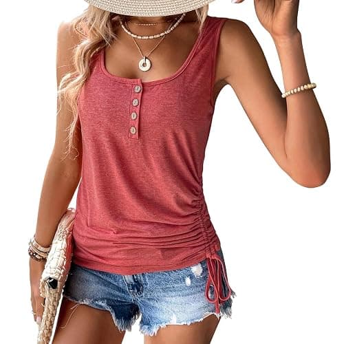 Womens Tank Tops, 2 Pack Summer Tank Tops for Women 2025, Sleeveless U Neck Loose Button Casual Henley Tops Shirts thumbnail 5