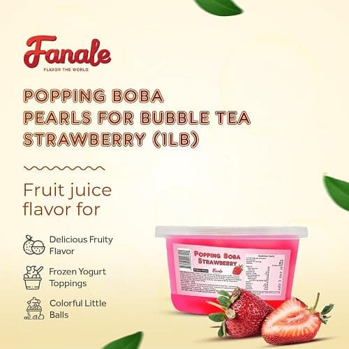 Fanale Strawberry Popping Boba Pearls, Vegan, Non GMO, Gluten Free, Fat Free, Perfect for Bubble Tea, Smoothies, Ice Cream, Desserts, and Beverages. thumbnail 3