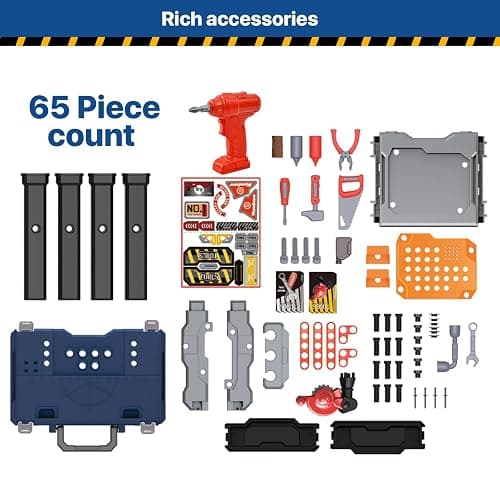 MUGEYMYD Kids Tool Bench Set with Electric Drill and Realistic Tool, Pretend Play Construction Workbench Toys for Toddlers, Build a Kids Tool Workshop Set for Boys and Girls, Ages 3-8. thumbnail 6