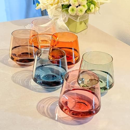 Colorsavant Stemless Wine Glasses Set 6【Colored Wine Glasses Stemless】 Multi Color Short Tumbler【14oz】 Colored Glassware for Wine or Soft Drinks,Unique Wine Gifts for Women Birthday Wedding - Colored thumbnail 7