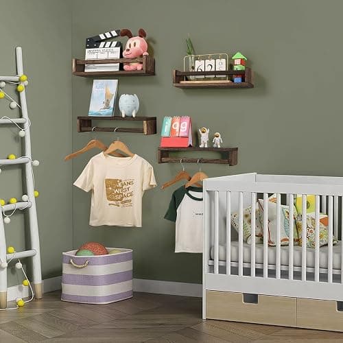 DUICIRX Nursery Room Shelves Set of 4, Wood Floating Book Shelves for Kids Room, Baby Book Shelf for Nursery, Kitchen Spice Rack (Carbonized Brown) - Carbonized Brown thumbnail 4