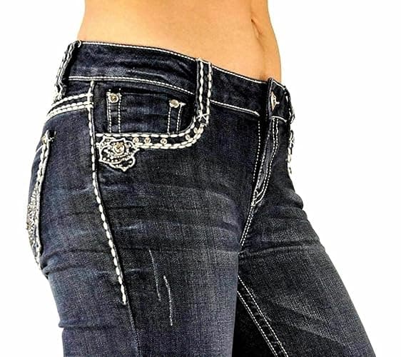 Jack David Woman’s Bootcut Jeans Blue Stretch 5-Pocket Premium Denim Jeans Embellished Rhinestone mid Rise Boot Cut. thumbnail 7