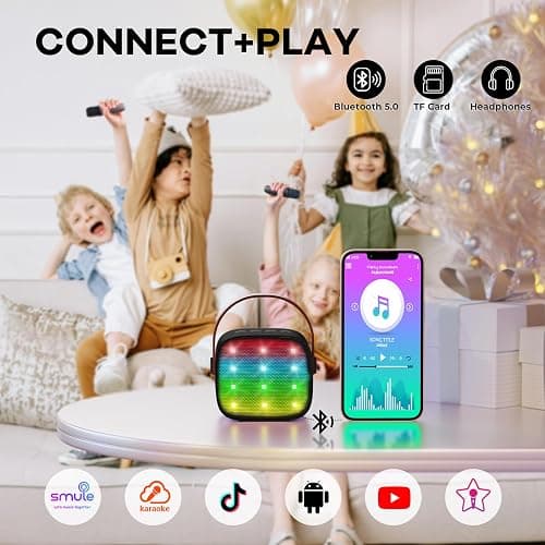 YLL Mini Karaoke Machine with 2 Wireless Microphones for Kids Adults, Portable Bluetooth Speaker, 2025 Top Christmas Birthday Gift for Boys Girls 3, 4, 5, 6, 7, 8, 9, 10, 12+ Years Old Toddler (Black) thumbnail 5