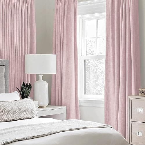 MIULEE Linen Texture Curtains for Bedroom Solid 100% Blackout Thermal Insulated Pink Curtains Grommet Room Darkening Curtains/Draperies for Living Room Nursery 52x84 Inch (2 Panels) thumbnail 2
