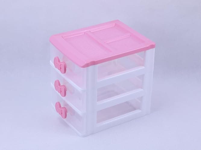 Pink 3-Tier Desk Organizer – Compact Plastic Storage Box for Makeup, Jewelry, School Supplies & Art Crafts – Desktop Tidy for Bedroom Vanity or Dorm Room (Classical) thumbnail 3