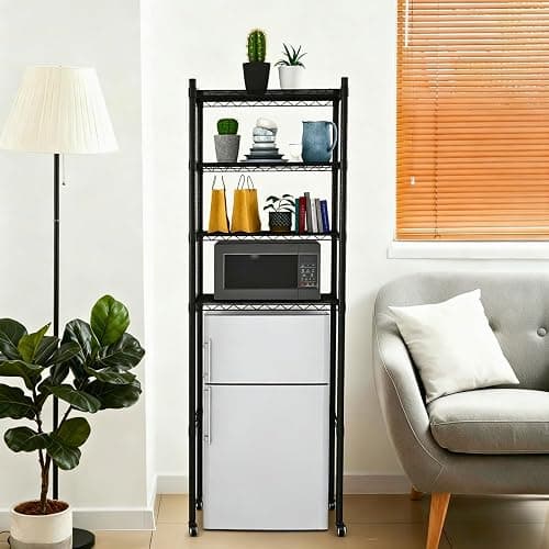 YVTCRTCW 4 Tier Mini Fridge Shelf with Wheels | Adjustable Height Metal Storage Shelf | for Mini Fridge & Microwave Stand | Easy Assemble for Dorm, Kitchen, Office | Black thumbnail 6
