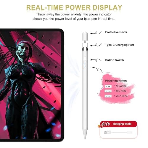 Pencil 1. Generation für iPad 2018-2025, 20 Mins mit USB-C Schnellladung & Neigung & Magnetische Absaugung, Stylus Pen für iPad 11-6 Gen, Air 3-5/M2/M3, Mini 5-6, Pro 11"/12,9"/13''M4 (Weiß) thumbnail 8