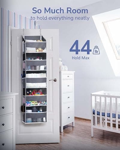 ULG 1 Pack Over Door Organizer with 5 Large Pockets 10 Mesh Side Pockets, 44 lbs Weight Capacity Hanging Storage Organizer with Clear Window Kids Toys, Shoes, Diapers, Dark Grey, 5 Layers thumbnail 4