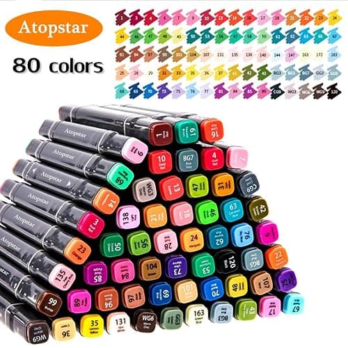 ATOPSTAR 80 Colors Alcohol Markers Artist Drawing Art for Kids Dual Tip Adult Coloring Painting Supplies Perfect Boys Girls Students Adult(80 Black Shell) thumbnail 3