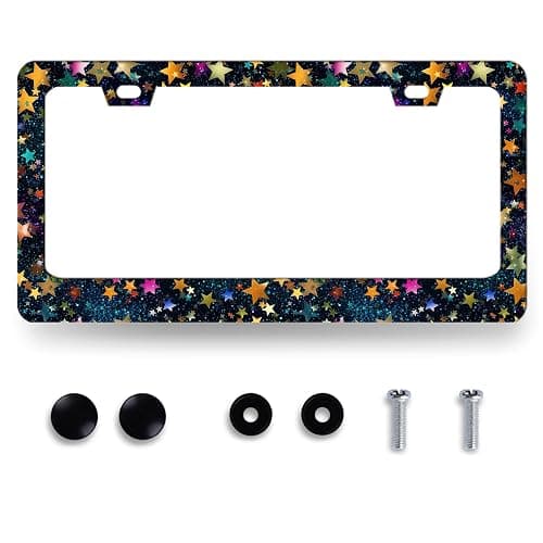 Glitter Stars License Plate Frame Stainless Steel Accessory 12.3"x6.3" | Funny Car Accessories For Men Women Cars Decoration With Holes and Screws Fits Standard U.S. and Canada Vehicles - Image 1