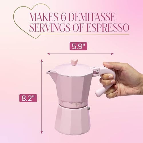 Paris Hilton Stovetop Espresso and Coffee Maker, Italian & Cuban Style Coffee Pot with Iconic Heart Knob, Perfect for Rich Aromatic Espresso, Makes up to 6 Espresso Cups, Pink thumbnail 2