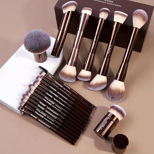 MAANGE 20 Pcs Makeup Brushes with Gift Box, Double-End Multi-functional Makeup Brushes for Blending Liquid Powder Concealer Cream Blush Buffe,CoffeeBrown thumbnail 8