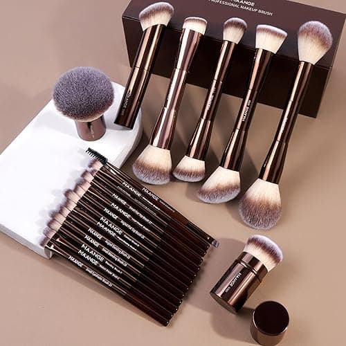 MAANGE 20 Pcs Makeup Brushes with Gift Box, Double-End Multi-functional Makeup Brushes for Blending Liquid Powder Concealer Cream Blush Buffe,CoffeeBrown thumbnail 9