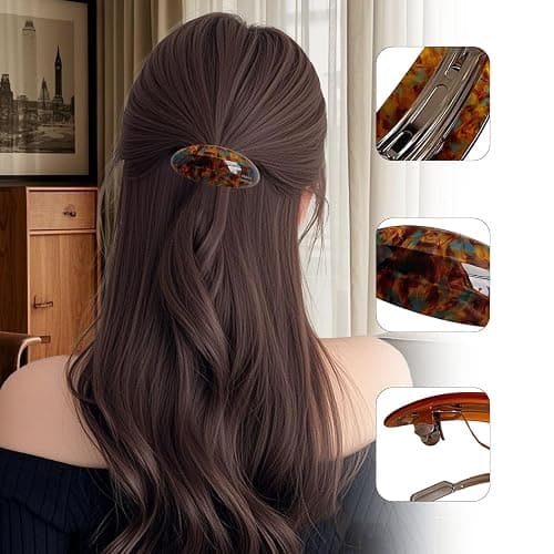 FDHBDF 3 Stück Acetat-Haarspangen, große Vintage-Damen-Haar-Accessoires, französische Schildkrötenspangen für dickes Haar, Mädchen-Accessoires für dickes Haar thumbnail 4