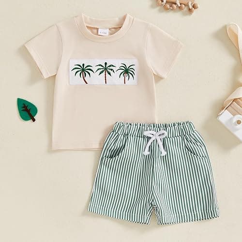 Sprifallbaby Baby Boy Summer Clothes Tropical Palm Tree Print T-shirt Shorts Set Infant Toddler Hawaiian Beach Outfits thumbnail 2