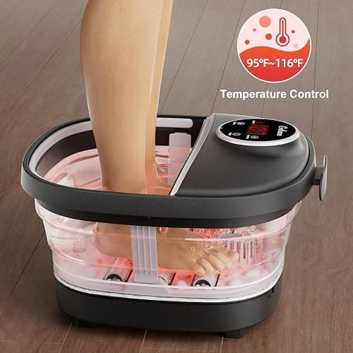 GEHONA Collapsible Foot Spa Bath with Heat,Foot Massager with Two Side Supports,Leakage Protector,Temperature Control,Bubbles,Red Light,Timer,Feet Spa Tub,Feet Soaker,Gifts (Black) thumbnail 6