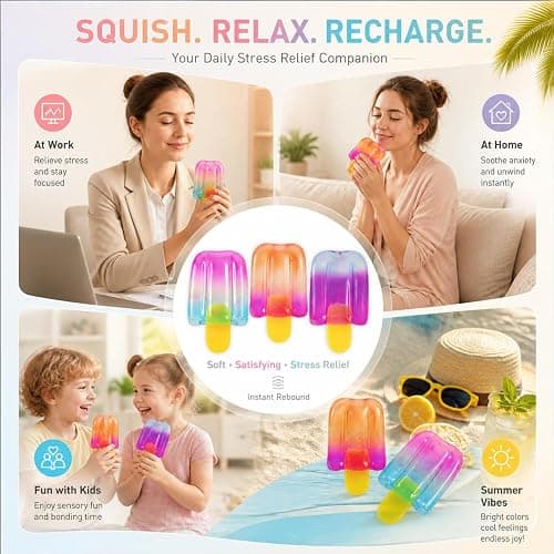 3 Pcs Ice Cream Squishy Toy, Summer Sensory Stress Relief Squeeze Squishy, Popsicle Squishy for Easter Basket Stuffers, Party Favors, Anxiety Relief Everyone, Birthday Gift thumbnail 5
