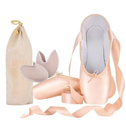 IJONDA Adult Ballet Pointe Shoes for Girls Women with Toe Pads and Mesh Bag - Image 1
