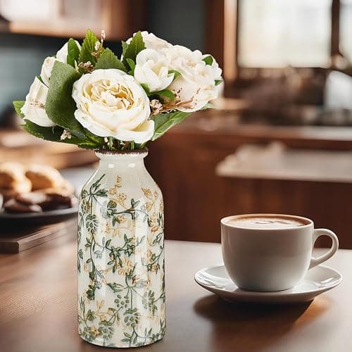 Ninehaoou 1 Pc Vintage Ceramic Flower Vase, Rustic Boho Farmhouse Decor for Home, Table, Shelf, Office, Small Decorative Centerpiece, Cute Aesthetic Gift (6.1 Inches) thumbnail 5