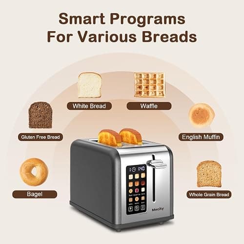 Mecity 2 Slice Touch Screen Toaster, 1.5" Wide Slot, Stainless Steel Smart Toaster for Bagels, Muffins, Waffles, Gluten-Free Breads, Defrost, Reheat, Timer, 120V 825W, Grey Pearl thumbnail 4