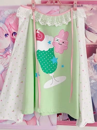 Womens Y2K Kawaii Print Sweatshirt Off Shoulder Lace Patchwork Tops Cute Japanese Graphic Casual T-Shirt thumbnail 6
