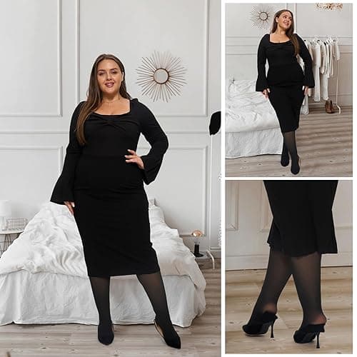 UISLII Plus Size Fleece Lined Tights Women,Warm Pantyhose Leggings Women,Fake Translucent Thermal Skin Colored Tights Winter. - Black Fake Translucent Skin-pantyhose - 3X-Large-4X-Large Plus thumbnail 6