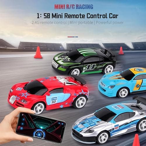 rcxperts Mini RC Drift Car for Adults, 1:58 Scale 2.4G Small Pocket Portable Micro Racing Car, Mobile APP Control Drifting Cars, Toys Gift for Adults (Blue) thumbnail 2