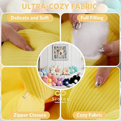 Sioloc flower pillow,flower Shaped Throw Pillow Butt Cushion flower Floor Pillow,Seating Cushion,Cute Room decor & Plush Pillow for bedroom sofa chair(Yellow,23.6'') thumbnail 6