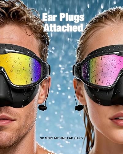 Aegend Swim Goggles with Nose Cover for Adults, 2 Pack Wide View Swimming Goggles Anti-Fog/UV No Leak for Men & Women thumbnail 3