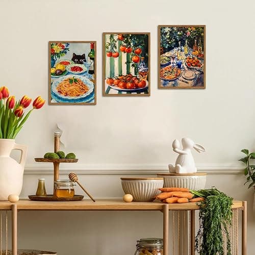Framed Vintage Italian Kitchen Canvas Wall Art Set of 3, Funny Black Cat with Pasta Food Pictures Wall Decor, Rustic Tomato Paintings Prints Farmhouse Home Decor for Dining Room Restaurant 12X16in thumbnail 8