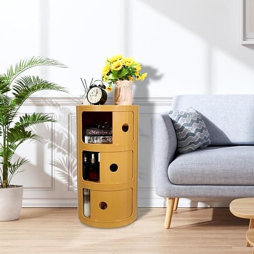 FZANVAN 3-Tier Round Bedside Table, Narrow Storage Cabinet, Small Stylish Storage Cabinet, no Installation Required, Suitable for Living Room and Bedroom, Small Space thumbnail 2