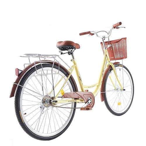 BSTSEL 26 Inch Wheels Vintage bike Fabric Bike City Classic Bicycle, Retro Bicycle With 1 Speed Shimano Gears, Sprung Saddle, Rack And Front Basket Formal Road Bike For Woman - Brown thumbnail 4