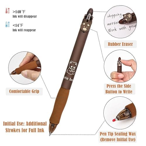 BAYTORY 8Pcs Cute Retractable Erasable Gel Pens, Blue and Black Ink Pen with Eraser Clear, Smooth Writing Comfortable to Use for Note Taking Marking Planner Crossword Puzzles (Coffee) thumbnail 4