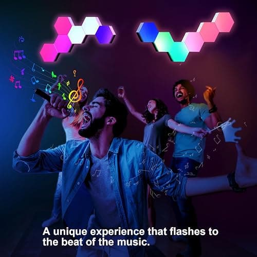 ODISTAR Hexagon Wall Light Panels (8 Pack)- Smart APP RGB Hexagonal LED Modular Lights with Remote Control,Music Sync Features for Gaming Rooms,Living Rooms, Bedrooms, DIY Enthusiasts and Gift Options thumbnail 3