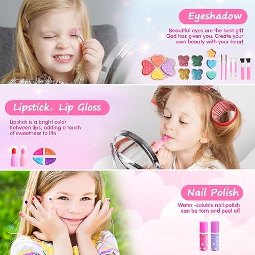 Topsolid Kids Makeup Kit With Mirror - Real Washable Makeup Set for Girls 5-8, Princess Toys Cosmetic Set, Christmas & Birthday Gifts for 3-8 Year Old Girls thumbnail 5