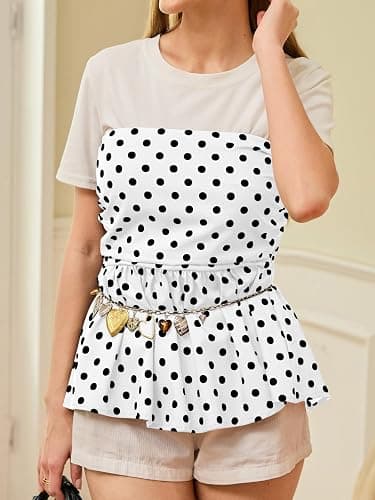 Tankaneo Womens Strapless Polka Dot Tube Tops Summer Cute Backless Peplum Ruffle Hem Bandeau Top Slim Fit Y2k Tank Tops thumbnail 4