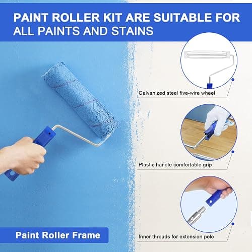 27 PCS Paint Roller Kit with Extension Pole, 4" & 9" Paint Rollers, Professional Paint Brushes for Walls Set, House Painting Supplies, Non-Slip Tray for All Latex and Oil Paints & Stains thumbnail 3