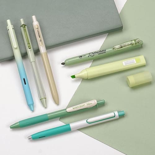 WRITECH Gel Pens Journaling Highlighters: Journal Set Aesthetic Assorted Pastel Color Ink 0.5mm Fine Point Retractable 0.7mm Black Pen Smooth Writing Drawing No Bleed 7ct (Green) thumbnail 6