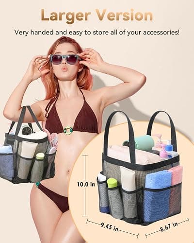 Temede Mesh Shower Caddy Tote, Large Shower Caddy Basket Portable, Quick Dry Hanging Toiletry Bag, 8 Storage Pocket Handle Bath Organizer for College Dorm, Gym, Camp, Travel - Black thumbnail 2