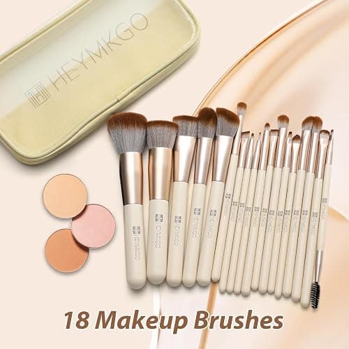 Makeup Brushes HEYMKGO Makeup Brush Set Professional 18 Pcs Make up Brushes with Travel Bag Premium Synthetic Foundation Powder Blush Blending Face Brush Eyeshadow Eyeliner Make Up Brush Kit thumbnail 5