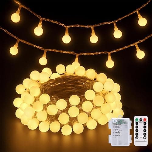 JMEXSUSS Globe Battery Operated Christmas Lights Indoor, 100 LED Battery Powered String Lights Outdoor Waterproof, 33ft Christmas String Light with Remote Timer for Bedroom Camping Decor, Warm White - Image 1