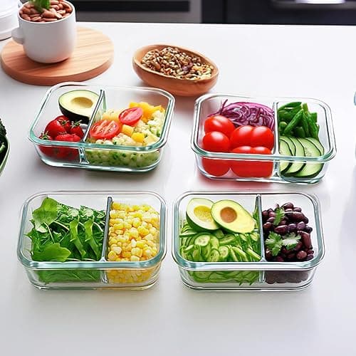 M MCIRCO 10-Pack,30 Oz Glass Meal Prep Containers 2 Compartments Airtight Lunch Bento Boxes with Lids, Glass Food Storage Containers, Microwave, Oven, Freezer and Dishwasher thumbnail 2
