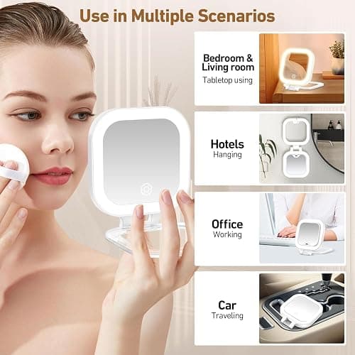 GOMIPURU Compact Mirror, Travel Mirrors with Light, 1x/30x Magnifying Mirror with 3 Color Lights and Adjustable Brightness, 4.5x3.9 inch Small Compact Hangable Hand Pocket Mirrors, Comes with Tweezer thumbnail 7