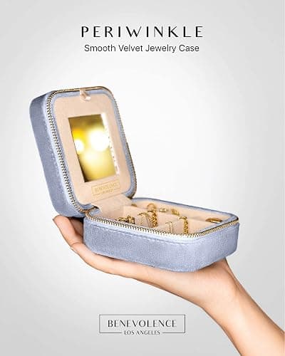 Benevolence LA Plush Velvet Jewelry Box | Travel Jewelry Case Organizer with Mirror | Featured in Oprah's Favorite Things | Best Gifts For Daughter, Girlfriend, Mom | Gifts For Her - Periwinkle Blue thumbnail 4