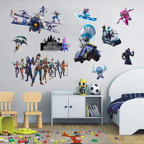 Battle Royale Video Game Themed Bedroom Wall Stickers 10Pcs/Sheet for Teen Boys Room Decoration,Where We Droppin Boys Bedroom Wall Decals,Wall Decor for Kids,Waterproof Game Stickers for Laptop - Image 1