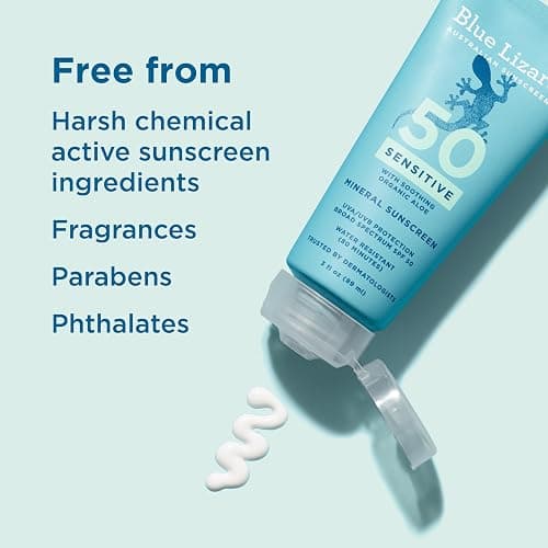 Blue Lizard SENSITIVE Mineral Sunscreen with Zinc Oxide, SPF 50+, Water Resistant, UVA/UVB Protection with Smart Cap Technology - Fragrance Free, 3 oz. Tube thumbnail 6